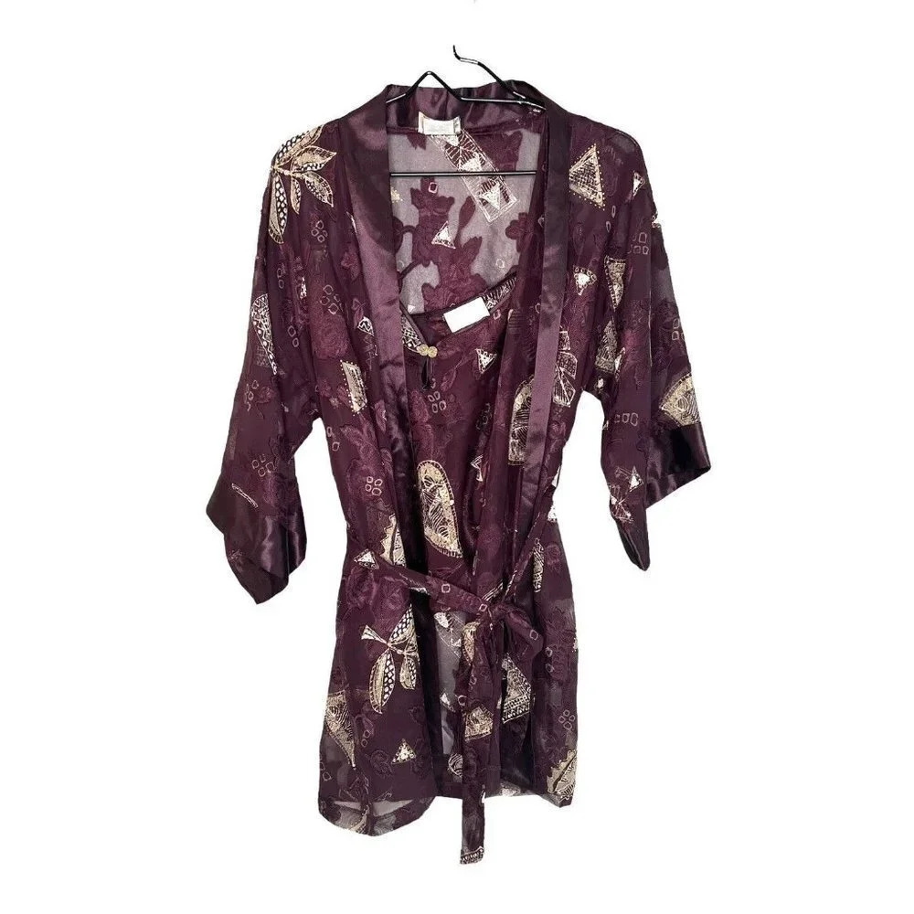 VTG Lingerie Robe Camisole Set Purple Tahitian Goddess USA California Dynasty